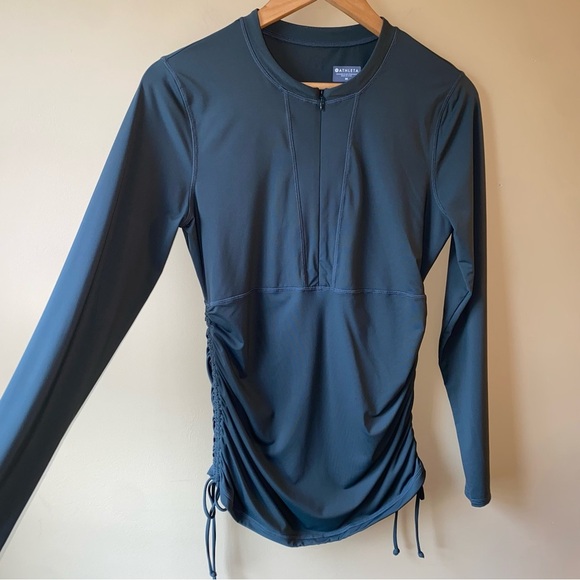 Athleta Women Drawstring Ruched 1/2 Zip Long Sleeve Rashguard Swim Top Medium - Picture 5 of 14